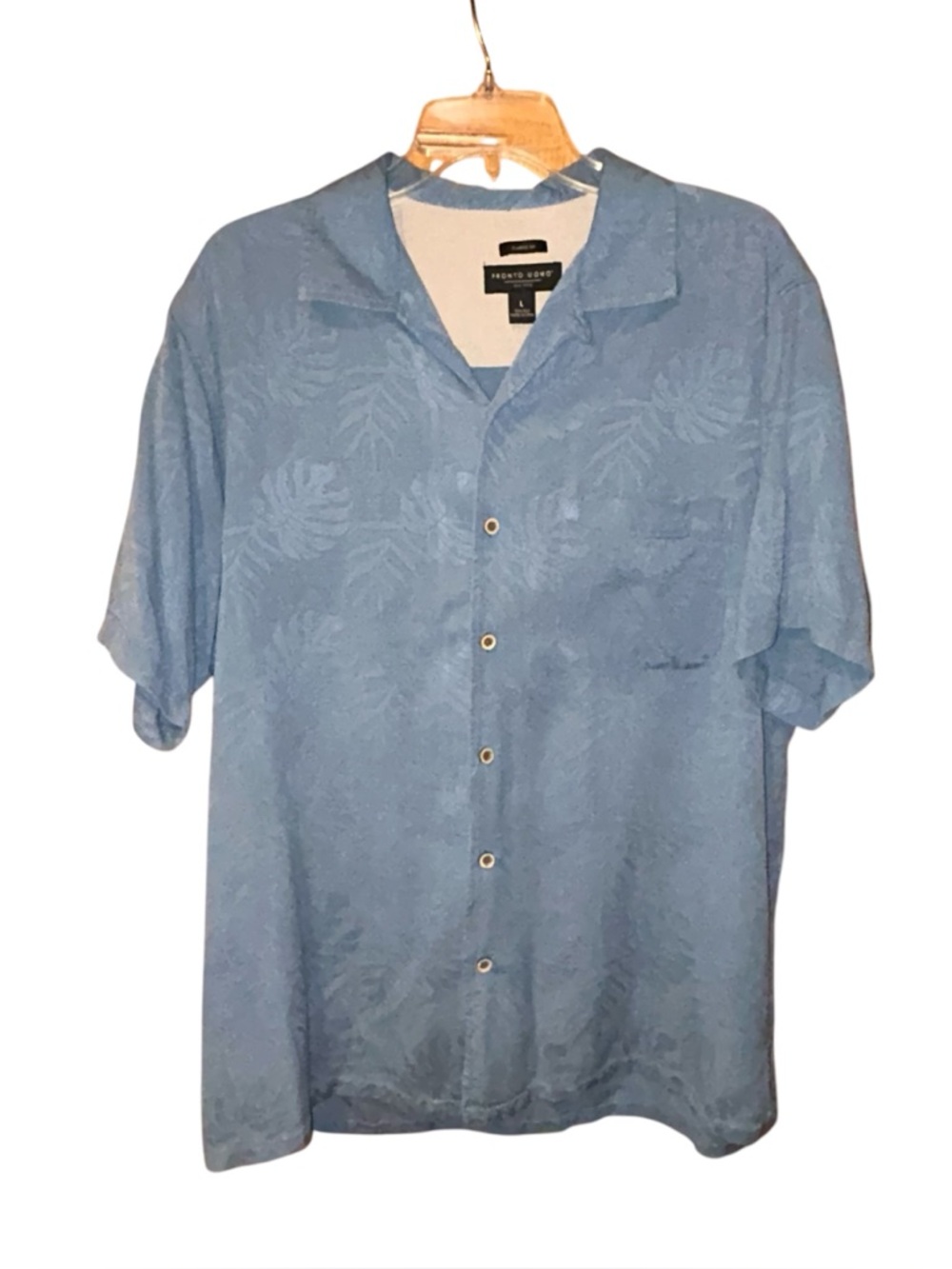 Pronto Uomo Silk Hawaiian Shirt Button Front SS Blue Classic Fit Mens Large